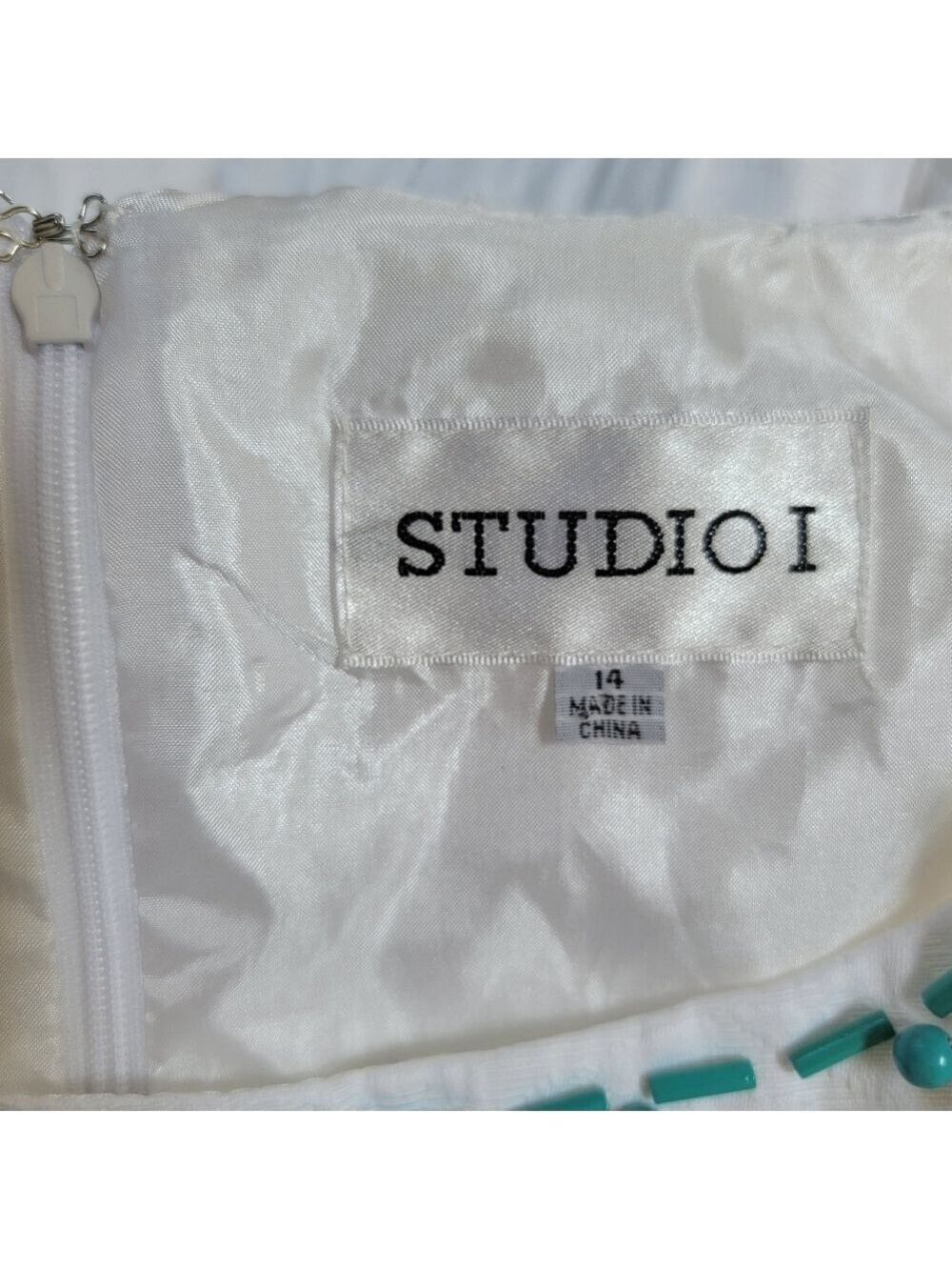 Studio I White Sleeveless Sheath Dress with Beading Size 14 EUC - Picture 5 of 12